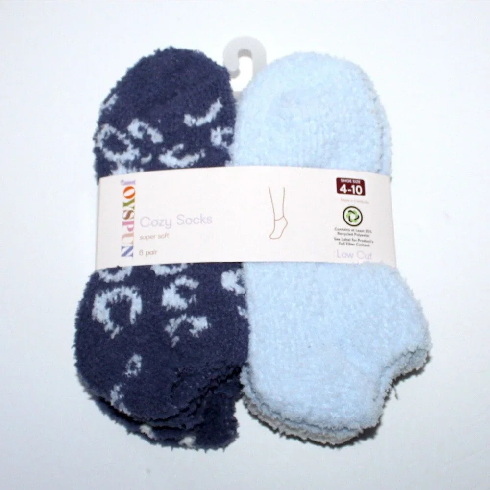 Joyspun Cozy Socks Women 6 Pack Size 4 - 10 low cut blue white